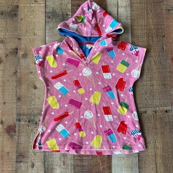 Mini Boden Kids Hooded Towel Poncho Ice Cream & Popsicle Print 4-5Y 100% Cotton - Picture 1 of 10